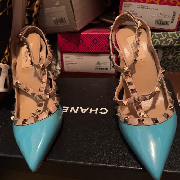Valentino Light Blue Studded Heels - Picture 1 of 4